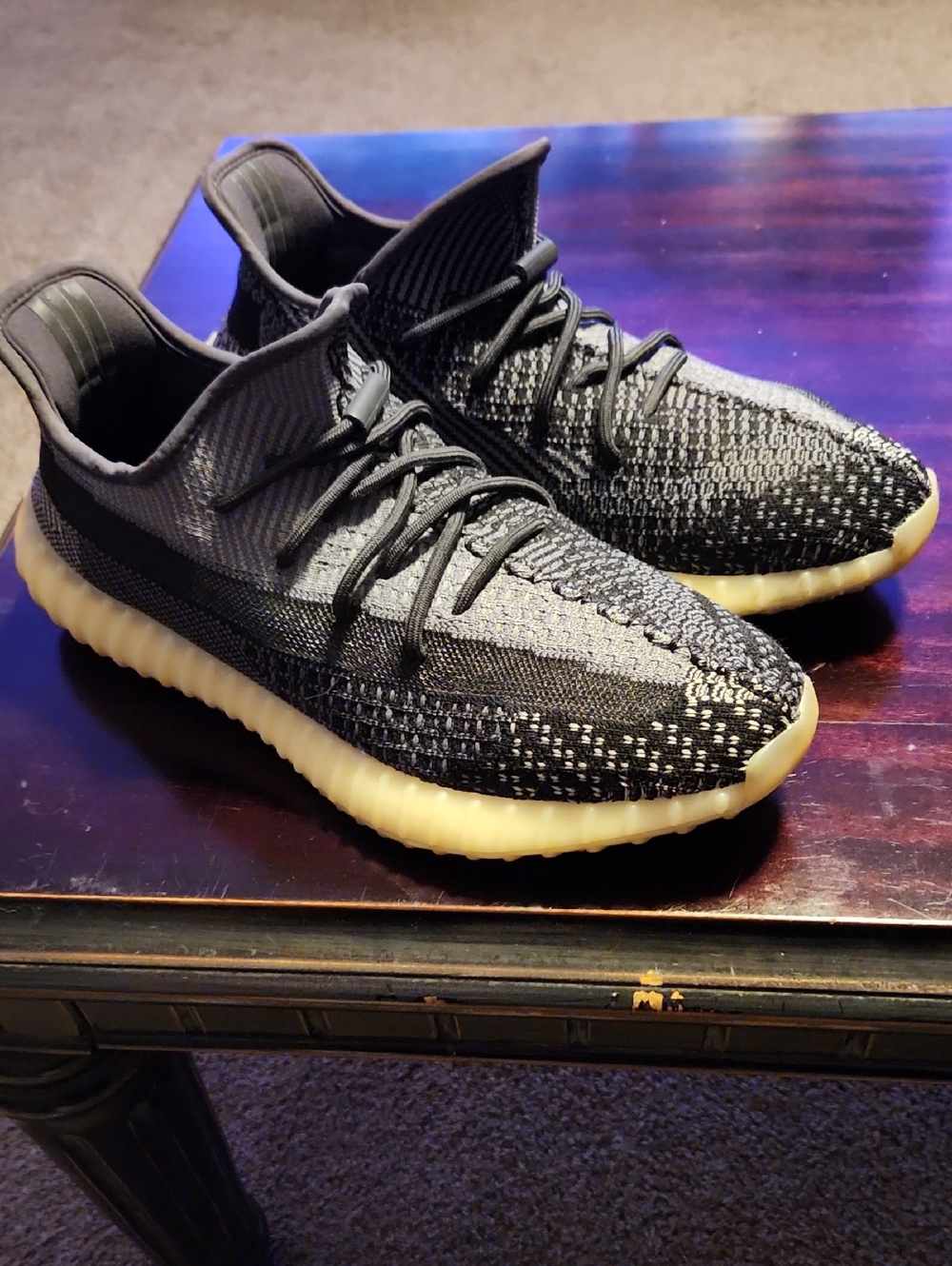 "Yeezy 350 Boost V2" Style Black Knit Sneakers with Cream Sole